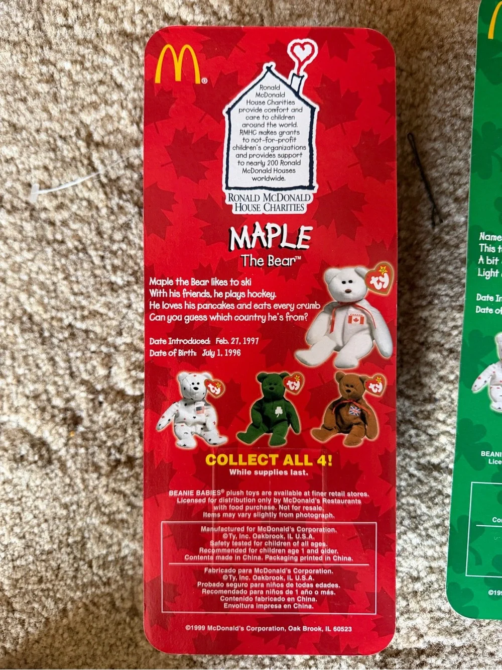 TY Teenie Beanie Babies International Bear Set - Maple, Erin, Britannia & Glory